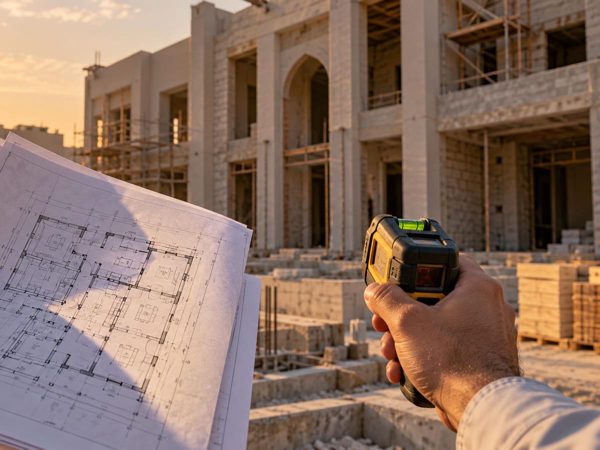 مقاول يتابع أعمال البناء في موقع فيلا